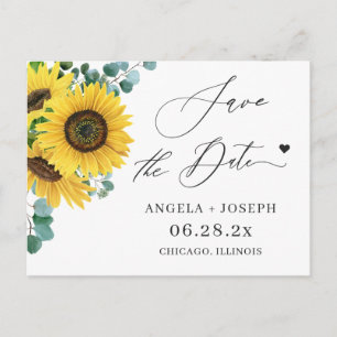 Wedding Save the Date Eucalyptus Sunflower Postcard