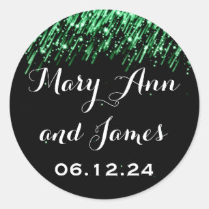 Wedding Save The Date Falling Stars Emerald Green Classic Round Sticker