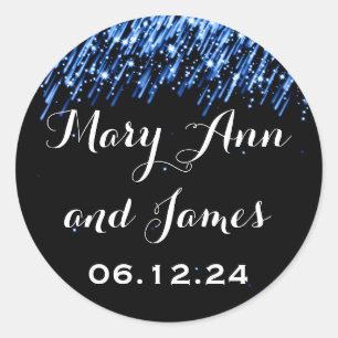 Wedding Save The Date Falling Stars Sapphire Blue Classic Round Sticker
