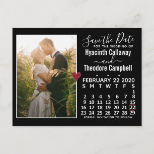 Wedding Save the Date February 2020 Calendar Photo Invitation Postcard