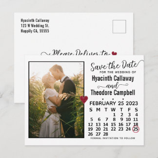 Wedding Save the Date February 2023 Calendar Photo Invitation Postcard