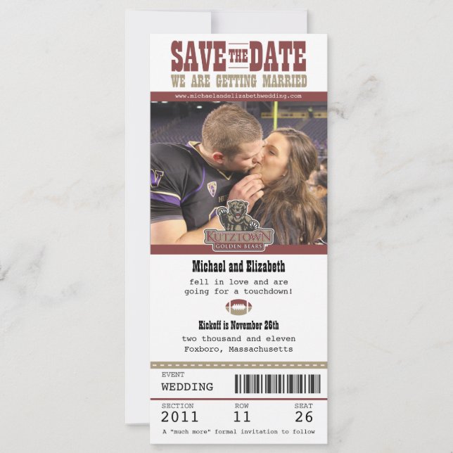 Wedding Save the Date Football Ticket (Front)