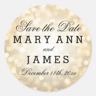 Wedding Save The Date Gold Glitter Lights Classic Round Sticker