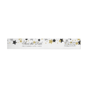 Wedding Save The Date Gold Glitter Stars Confetti Wrap Around Label