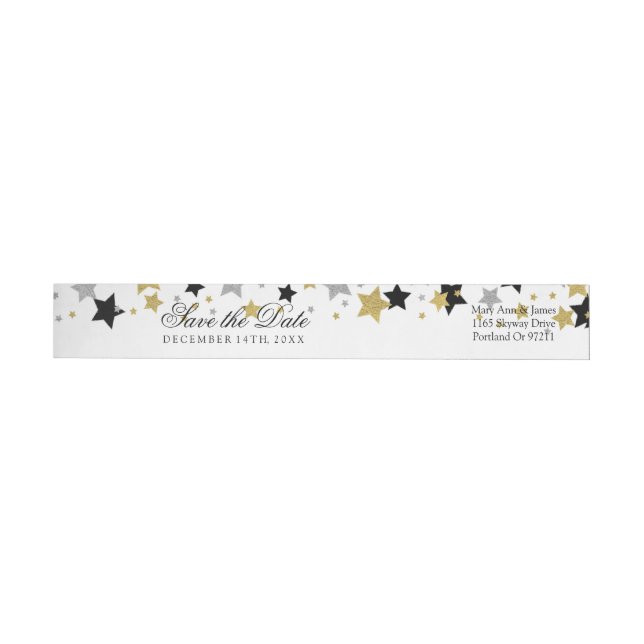 Wedding Save The Date Gold Glitter Stars Confetti Wrap Around Label (Individual)