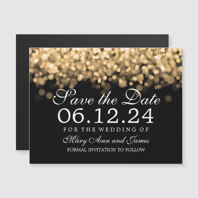 Wedding Save The Date Gold Lights Magnetic Invitation (Front/Back)