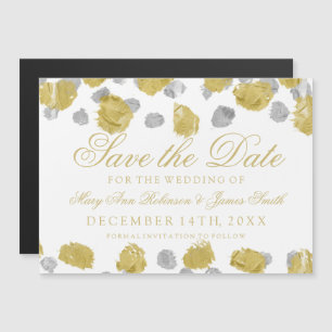 Wedding Save The Date Gold & Silver Paint Strokes Magnetic Invitation