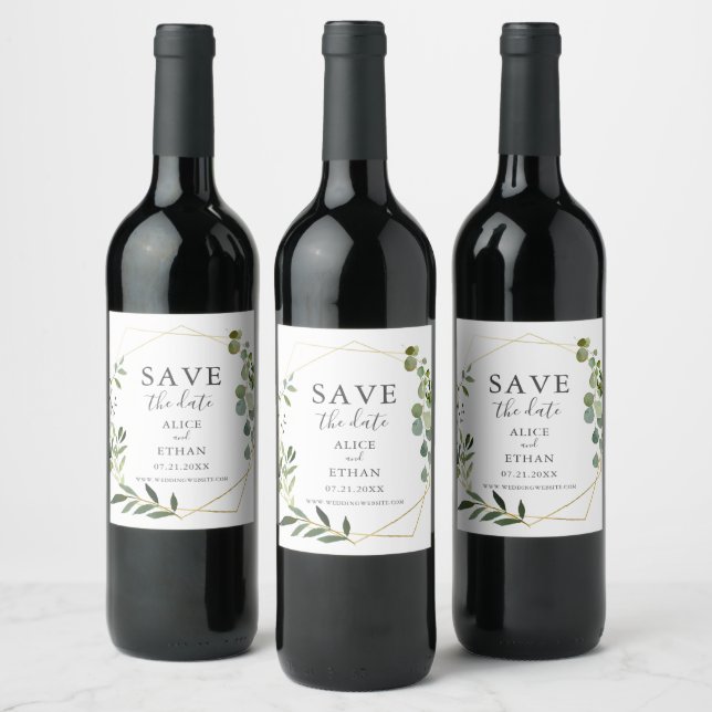 Wedding Save The Date Greenery Eucalyptus Wine Label (Bottles)
