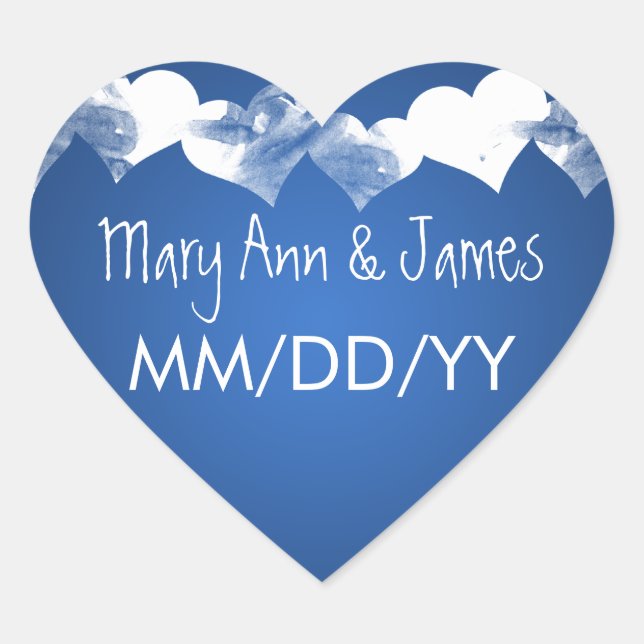Wedding Save The Date Grunge Hearts Blue Heart Sticker (Front)