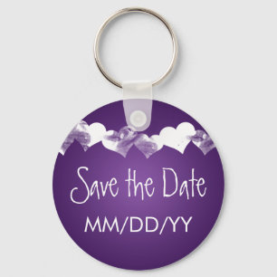 Wedding Save The Date Grunge Hearts Purple Keychain