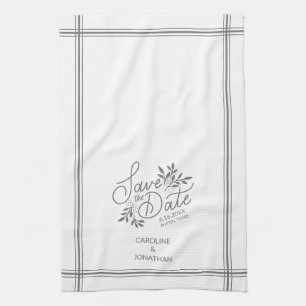 Wedding Save the Date Hand Drawn Botanical Floral Kitchen Towel