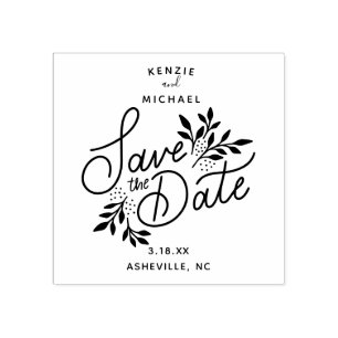 Wedding Save the Date Hand Lettered Botanical Rubber Stamp