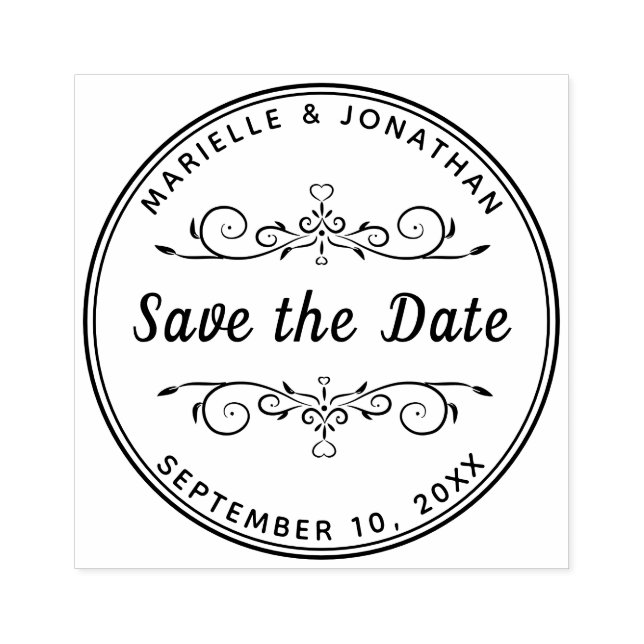 Wedding Save the Date Heart Modern Script Rubber Stamp (Imprint)