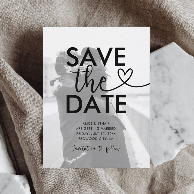 Wedding Save The Date Heart Script Photo Announcement Postcard (Creator Uploaded)