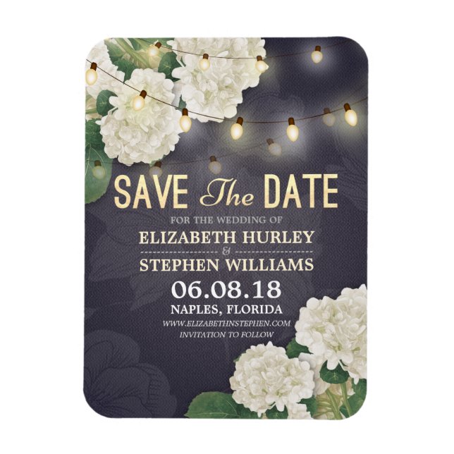 Wedding Save The Date Hydrangea String Lights Blue Magnet (Vertical)