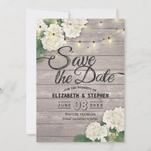 Wedding Save The Date Hydrangea String Lights Wood