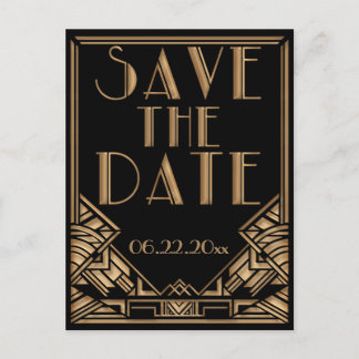 Wedding Save the Date in an Art Deco Gatsby Style Announcement Postcard