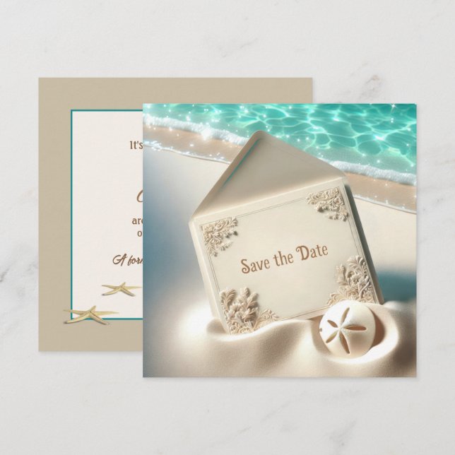 Wedding Save The Date In Beach Sand (Front/Back)
