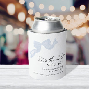 Wedding Save the Date Invitation Blue Bow Photo Can Cooler