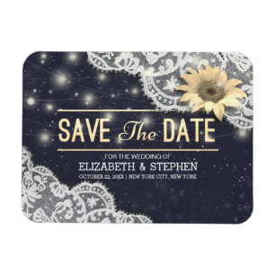 Wedding Save The Date Lace Sunflower String Lights Magnet