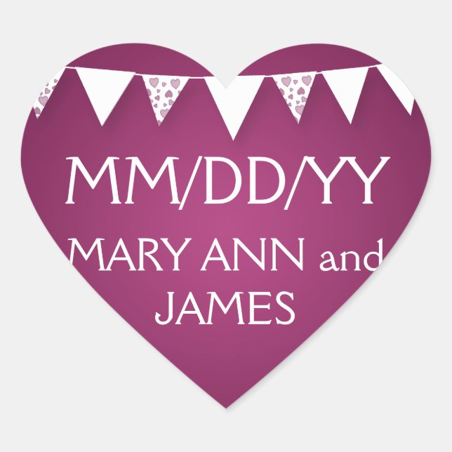 Wedding Save The Date Love Bunting Pink Heart Sticker (Front)