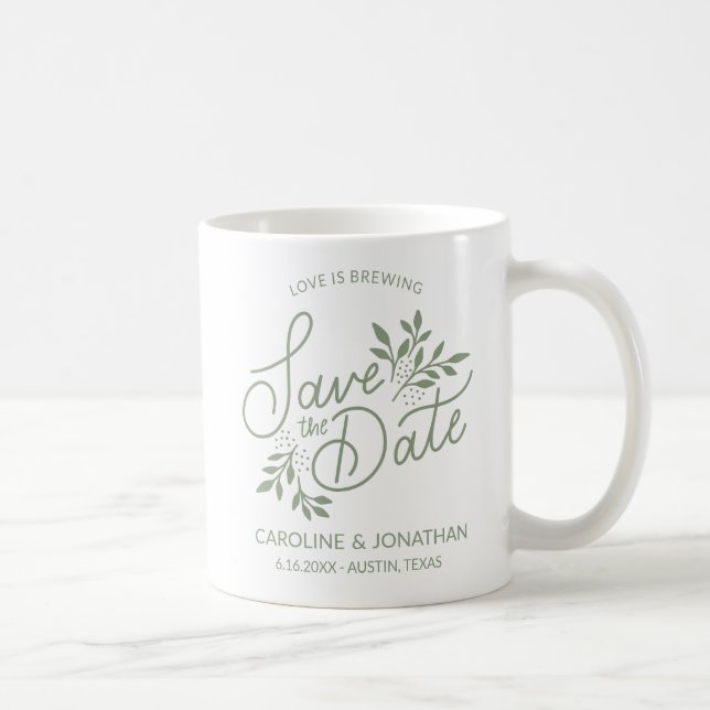 Wedding Save the Date Love is Brewing Couples Name Coffee Mug (Right)