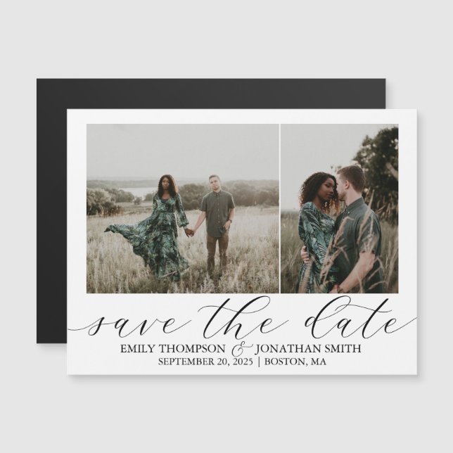 Wedding Save The Date Magnets Two Photos Black (Front/Back)