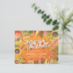 Wedding Save The Date Maple Autumn Leaves Pumpkins Announcement Postcard