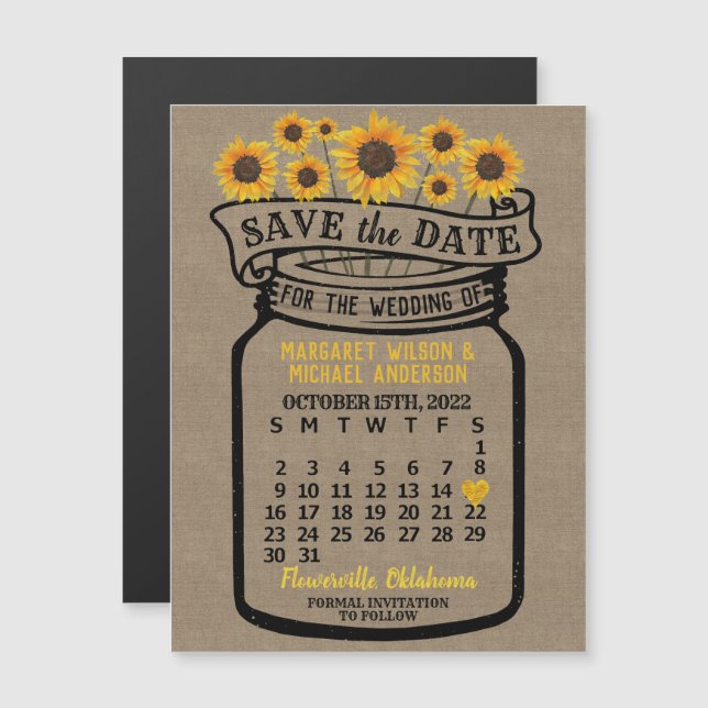 Wedding Save the Date Mason Jar Farm October 2022 Magnetic Invitation (Front/Back)