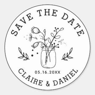 Wedding Save the Date Mason Jar Flowers Classic Round Sticker