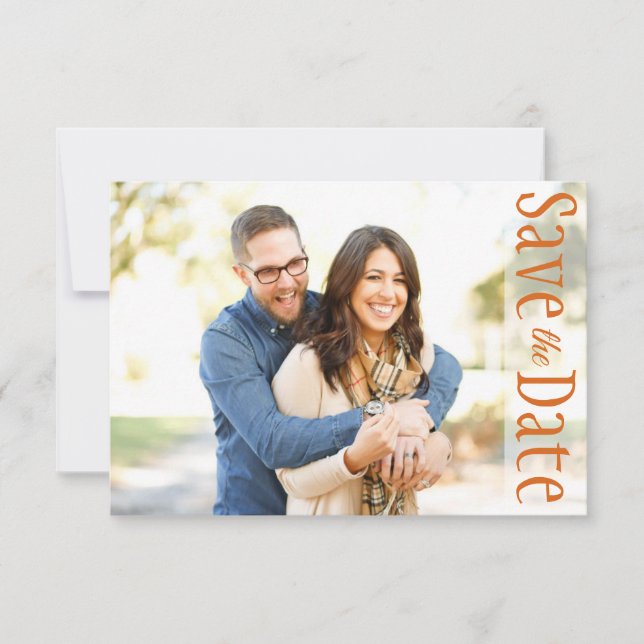 Wedding Save The Date Minimal Photo Rustic Leaves (Front)