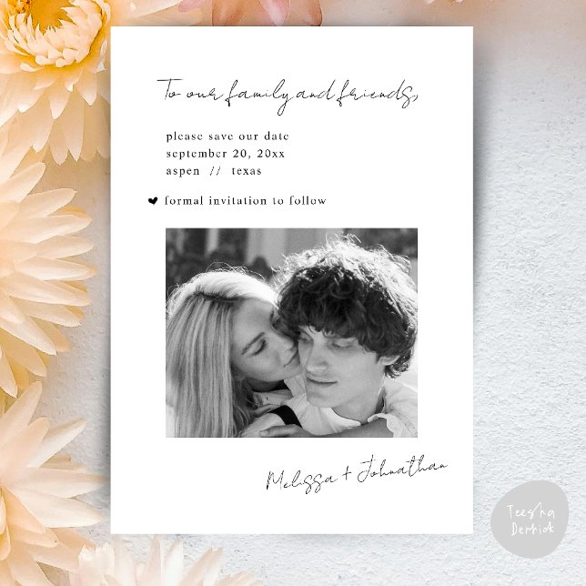 Wedding Save The Date Modern Minimalist Clean (Wedding Sate The Date Modern Minimalist Clean signature script Theme Card PDF Black and White)