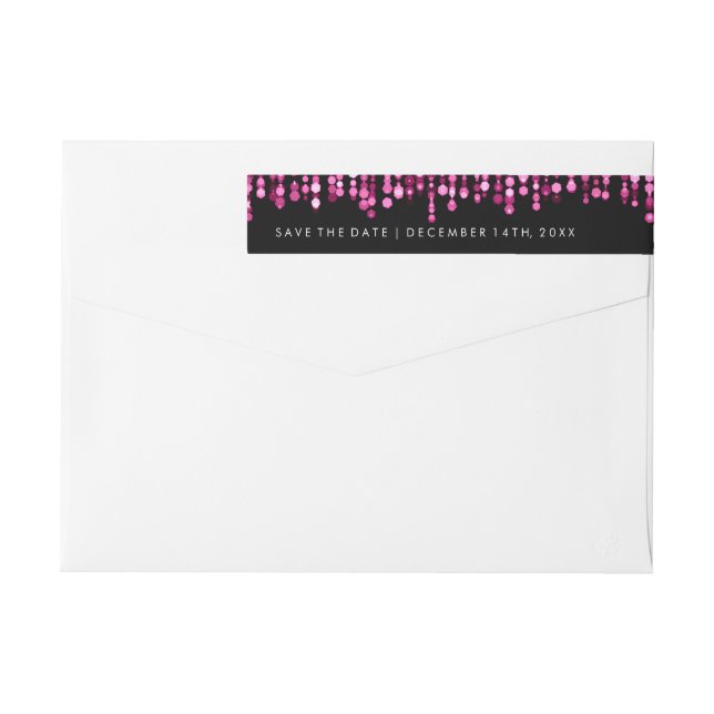 Wedding Save The Date Modern Pink Lights Wrap Around Label (Back)