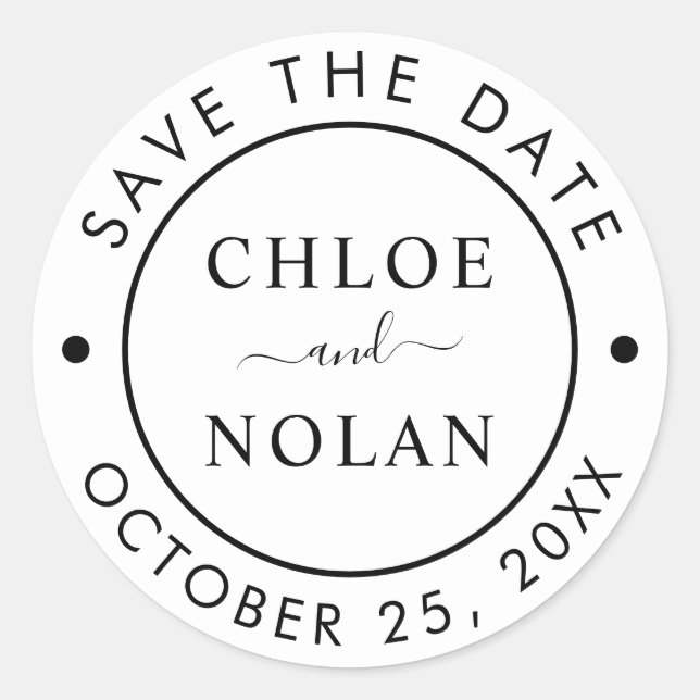 Wedding Save the Date Modern Script Classic Round Sticker (Front)