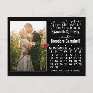 Wedding Save the Date November 2020 Calendar Photo Invitation Postcard