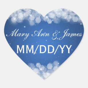 Wedding Save The Date Party Sparkle Blue Heart Sticker