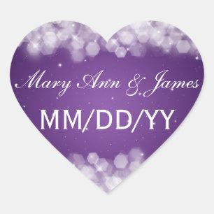 Wedding Save The Date Party Sparkle Purple Heart Sticker