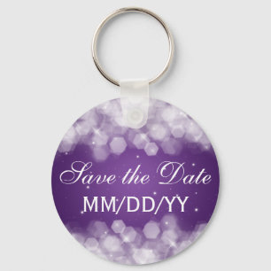 Wedding Save The Date Party Sparkle Purple Keychain