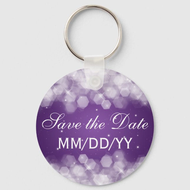 Wedding Save The Date Party Sparkle Purple Keychain (Front)