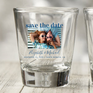Wedding Save the Date Photo Blue Shot Glass