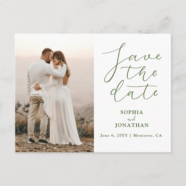 Wedding Save the Date Photo Chic Elegant Script Postcard (Front)