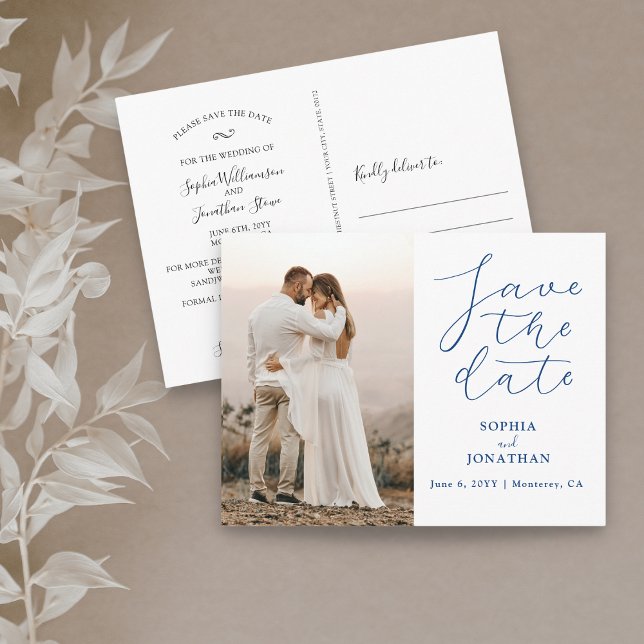 Wedding Save the Date Photo Chic Elegant Script Postcard (Creator Uploaded)