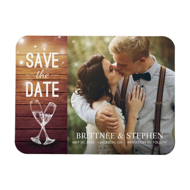 Wedding Save The Date Photo Magnet Champagne Glass (Horizontal)