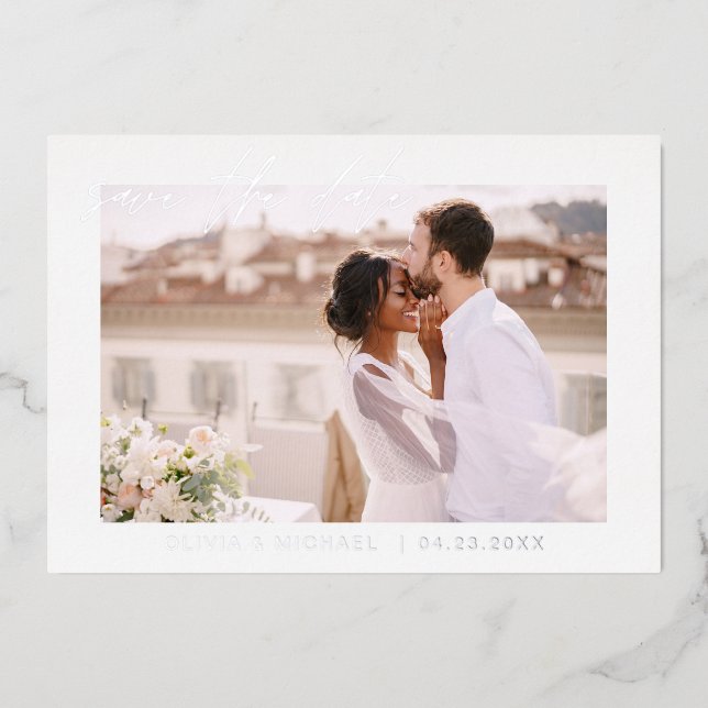 Wedding Save the Date Photo Minimalist Silver (Front)