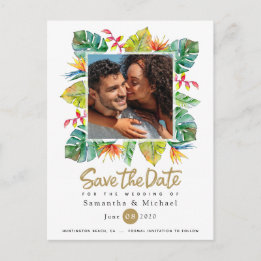 Wedding Save The Date | Photo with Tropical Border Postcard