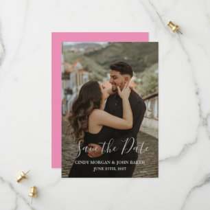 Wedding Save The Date - Pink and Silver Square Cut
