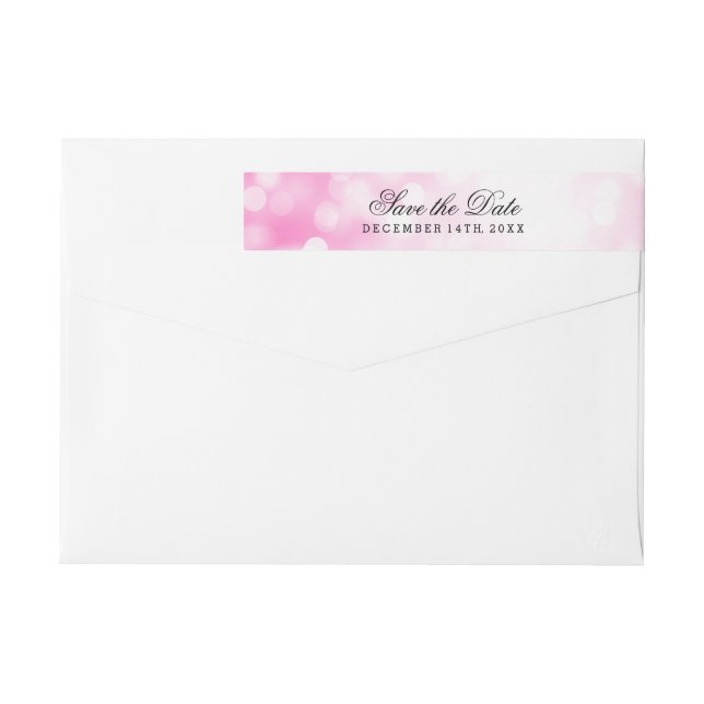 Wedding Save The Date Pink Glitter Lights Wrap Around Label (Back)