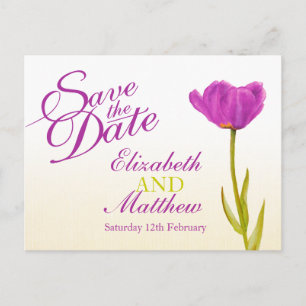 Wedding Save the Date Postcard purple tulip art