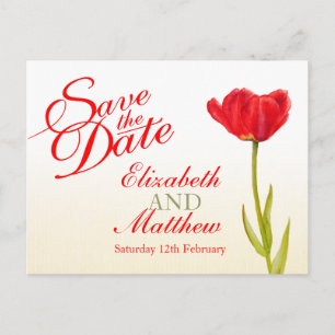 Wedding Save the Date Postcard red tulip art