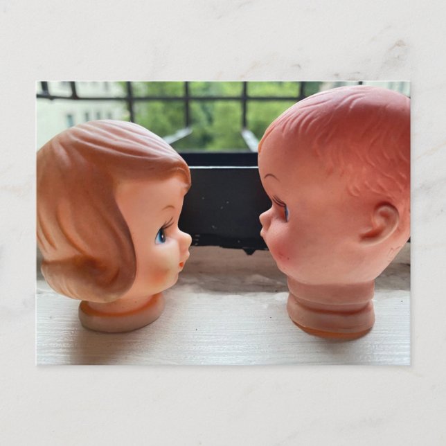 Wedding Save the Date postcard Retro dolls quirky (Front)